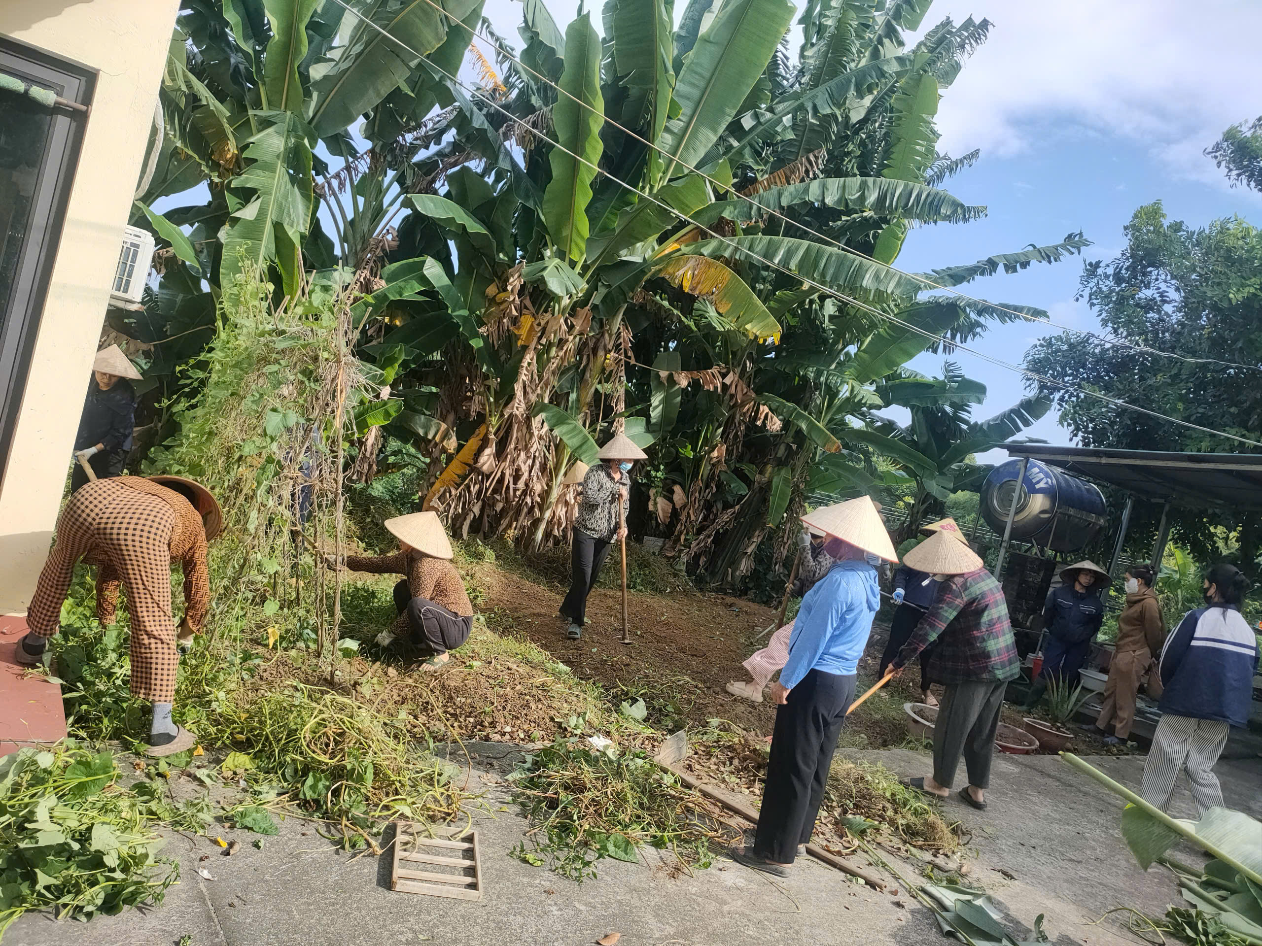HỘI LIÊN HIỆP PHỤ NỮ XÃ DÂN CHỦ RA QUÂN DỌN DẸP  VỆ SINH KHUÔN VIÊN UBND XÃ 